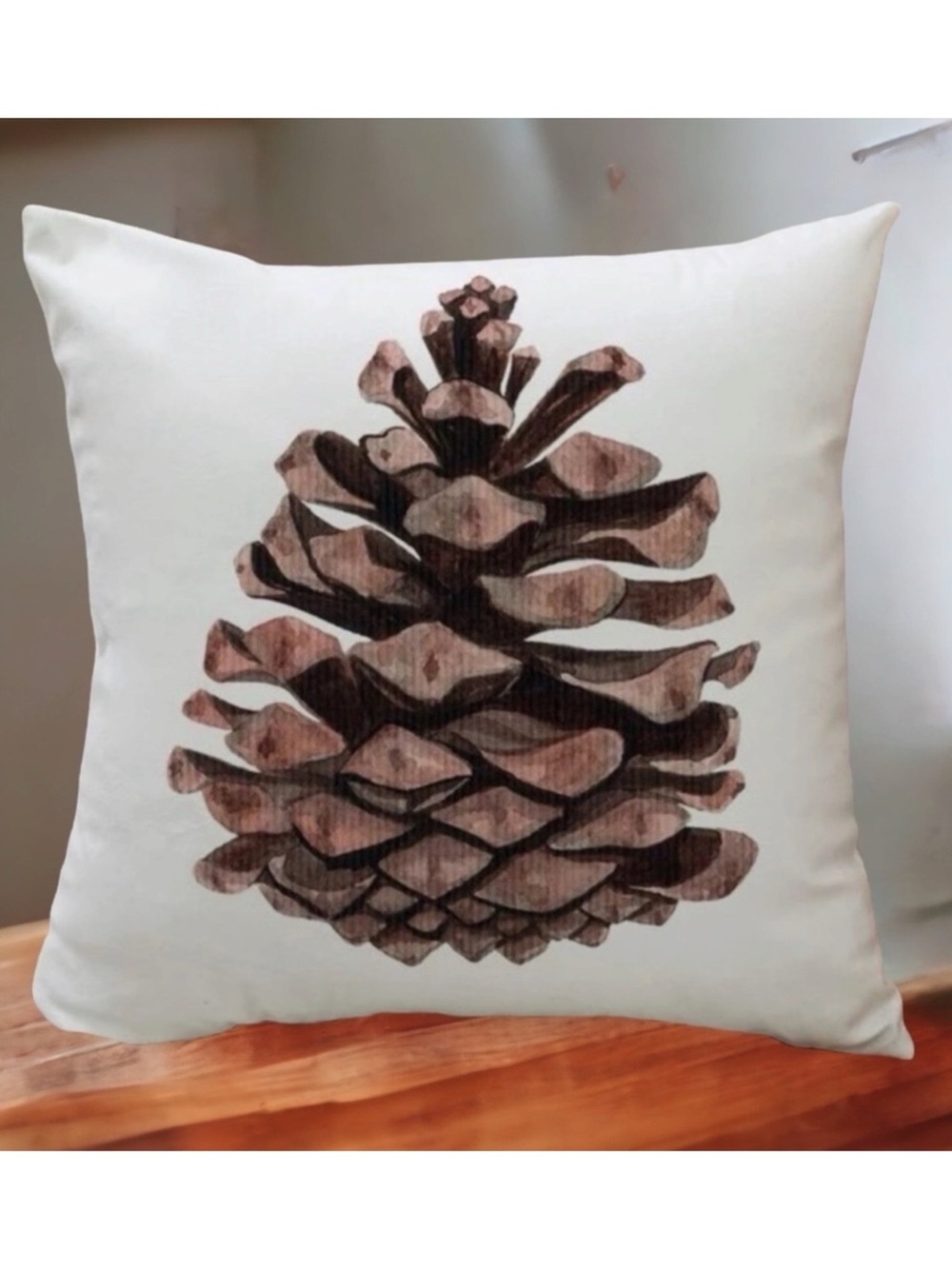 Pillow Cover Pinecone Nature Natural Decorative Zipper Closure Square 18 X 18 in